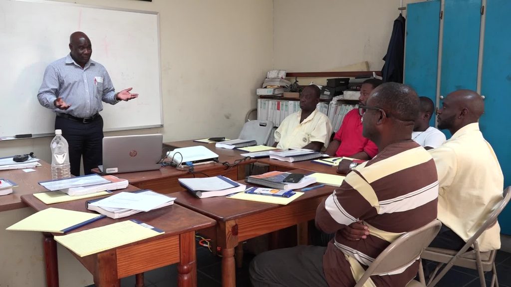 Hon. Alexis Jeffers, Minister of Public Utilities on Nevis speaking at the start of the Nevis Electricity Company Limited’s training session for the Wӓrtsilӓ 3.85 megawatt engine on July 31, 2017 at the Prospect Power Plant meeting room